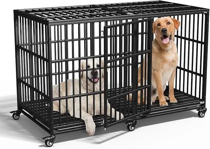 Caixa de Transporte para Cães Indestrutível de 54 polegadas, Reforçada, à Prova de Fugas, com Rodas Traváveis e Duas Portas para Cães com Alta Ansiedade