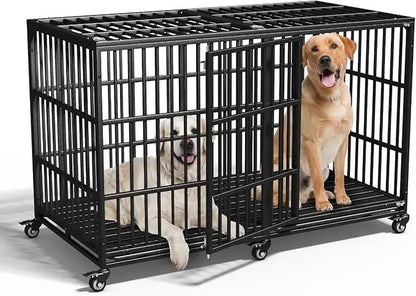 Caixa de Transporte para Cães Indestrutível de 54 polegadas, Reforçada, à Prova de Fugas, com Rodas Traváveis e Duas Portas para Cães com Alta Ansiedade
