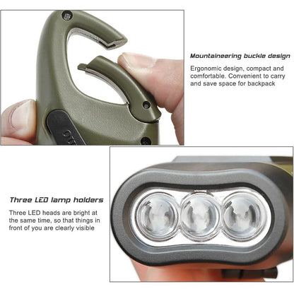 New upgrade 3LED Portable Outdoor Hand Crank Solar Powered Flashlight For Fishing Hiking With Folding Buckle Emergency Lamp