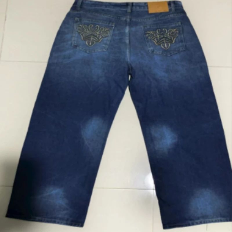 American Y2K Street Harajuku Clothing Retro Pattern Embroidery Washing Jeans Hip-hop Personality Trend Versatile Wide-leg Pants