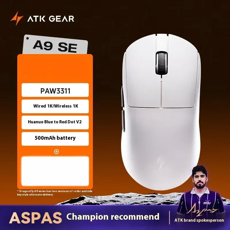 Mouse Gamer Sem Fio ATK Dragonfly A9 Ultra Paw3950 Modos Duplos Personalizado 8K Leve Acessórios Para PC Para Jogadores de FPS