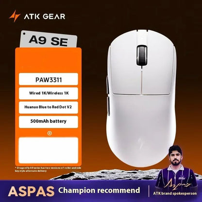 Mouse Gamer Sem Fio ATK Dragonfly A9 Ultra Paw3950 Modos Duplos Personalizado 8K Leve Acessórios Para PC Para Jogadores de FPS