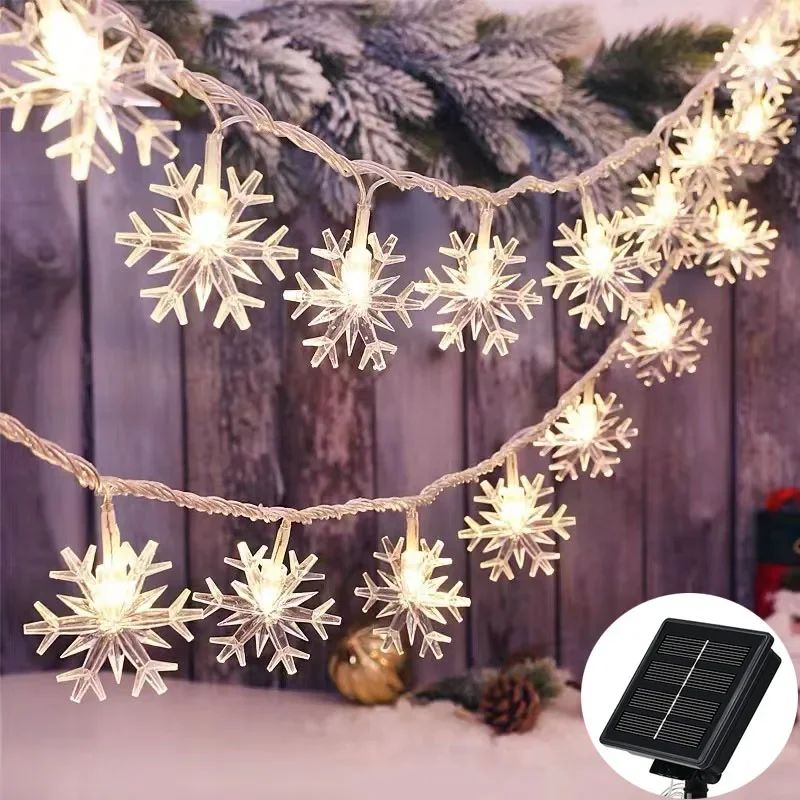 12m Solar Snowflake LED String Lights Fairy Lights Garland Outdoor New Year Christmas Tree Home Garden Decorations Lamp