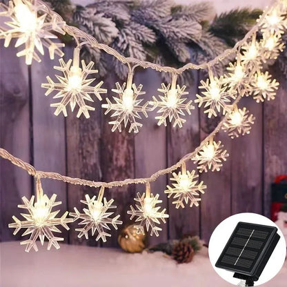 12m Solar Snowflake LED String Lights Fairy Lights Garland Outdoor New Year Christmas Tree Home Garden Decorations Lamp