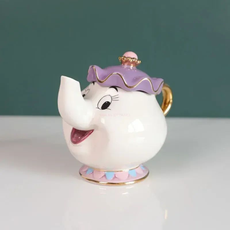 Disney Teapot Cute Cartoon Beauty And The Beast Coffee Pots Mug Mrs Potts Chip Cup Tea Cup Pots One Tea Set Droshipping Desk Gif