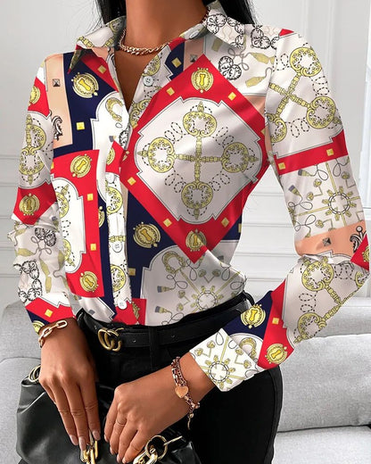 Summer New Women's Long-sleeved Shirt, Single-breasted Printed Shirts Fashion Casual Tops Camisa Female Chemise S-XXL