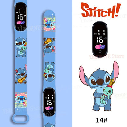 Relógios Digitais Infantis Disney Stitch Figuras de Anime LED Touch Luminoso Relógio Digital Esportivo Infantil à Prova D'Água Brinquedos de Aniversário
