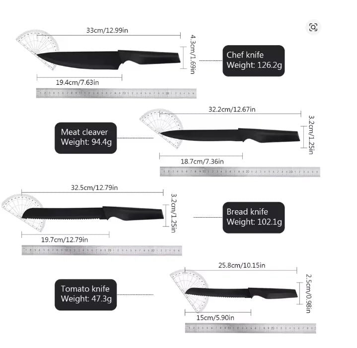 Conjunto de Facas, 15 Peças Conjunto de Facas de Cozinha com Bloco Autoafiável, Lavável na Lava-louças, 6 Facas de Carne, Cabo Antiderrapante, Preto