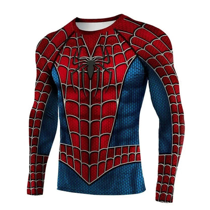 Spider Cosplay Costume for Men Superheroes T-Shirts Red Blue Long Sleeve Compression Shirt Workout Tops Male Fashion Clothes