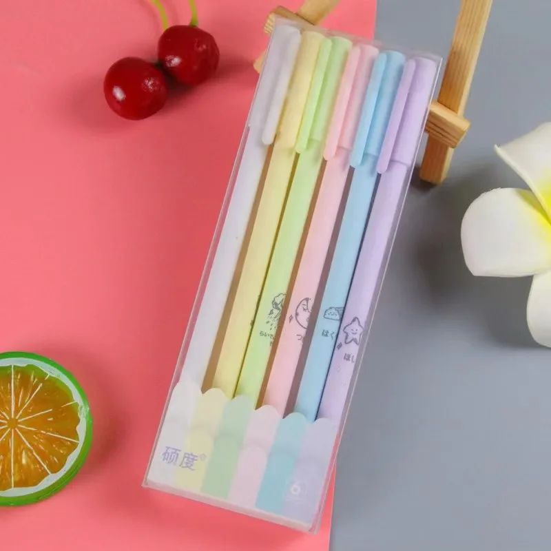 Caneta Gel Fofa Morandi 6 Peças/Conjunto Kawaii 0,5mm Esferográfica Preta Material de Escritório Escolar Caneta de Água para Estudante Caneta Neutra