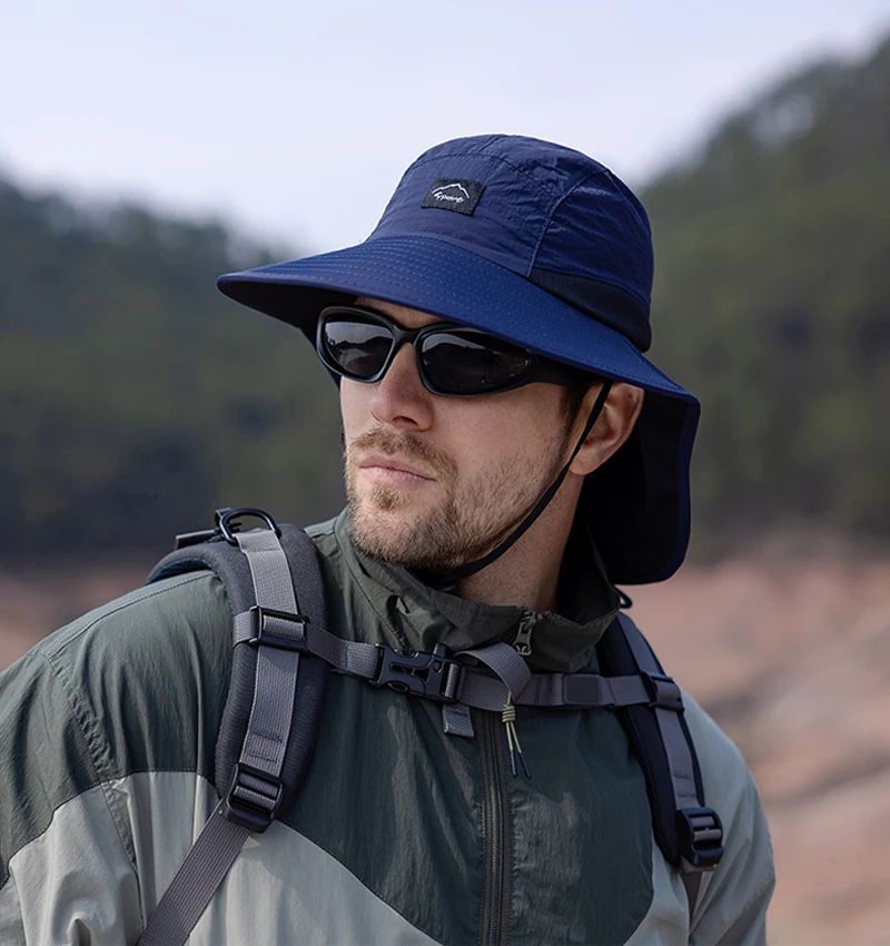 Summer MEN Shawl Fisherman Hat Quick Drying Breathable Sunshade Hat Outdoor Sun Protection Fishing Hat