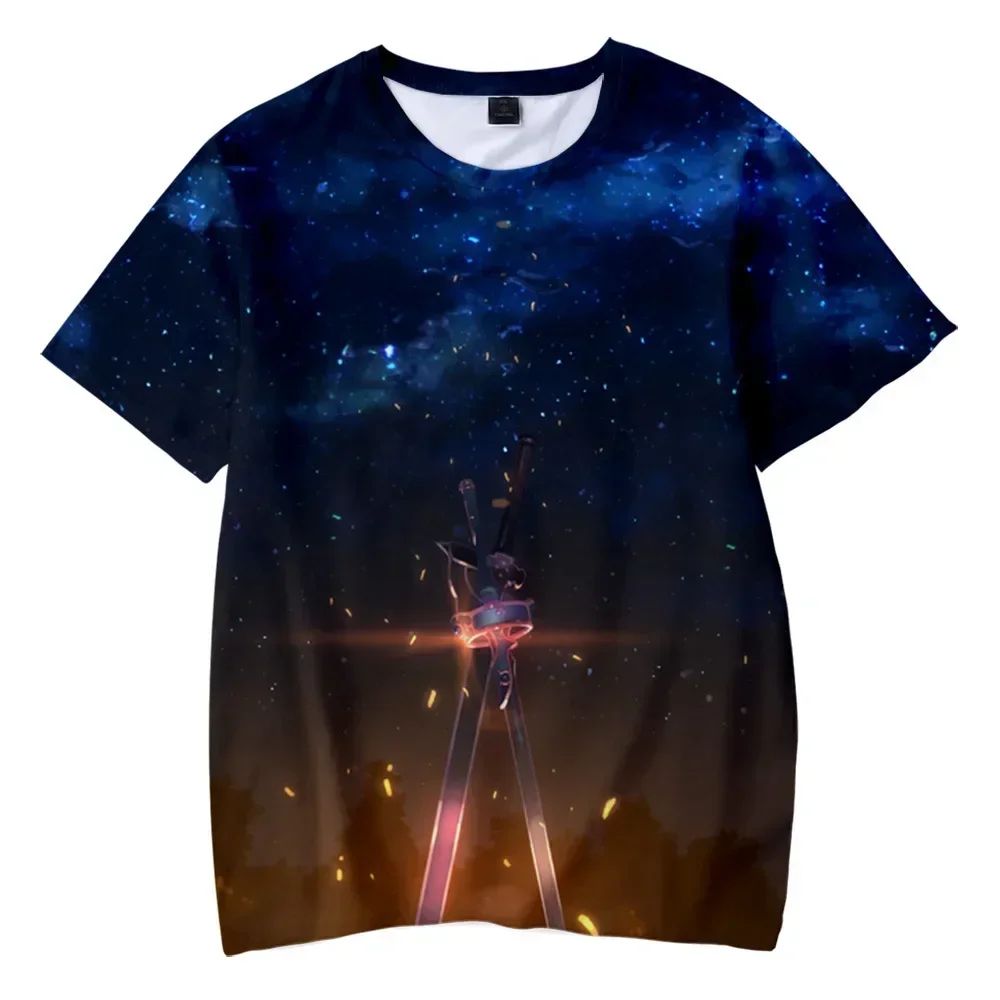 Hot Anime Manga Sword Art Online Kirito Printed T-shirt for Men 3D Fashion Harajuku O-neck y2k tops kid Cosplay Unisex Clothing