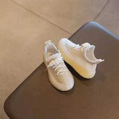 Kids Spring and Autumn Sneakers Soft Breathable Running Knitting Infant Teenage Mesh Sports Boy Girl Lightweight Coconut Shoes