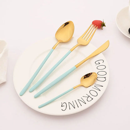 4Pcs Black Gold Dinnerware Tableware Set Mirror Stainless Steel Cutlery Kitchen Knife Fork Spoon Restaurant Wedding Flatware Set