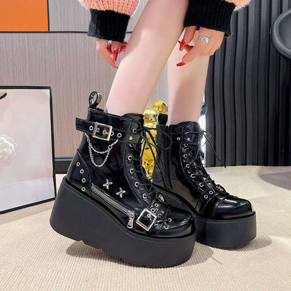 New Gothic Style Platform Vampire Cosplay Women Mid-calf Boots 2024 Winter Wedges Comfy Women Motorcycle Boots Shoes