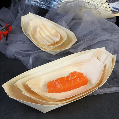 50 100pcs Natural bamboo Disposable Kayak sushi Wood Boat Salad Dessert Pine cake Boat Snack Bowl mat sushi plate tray onigiri