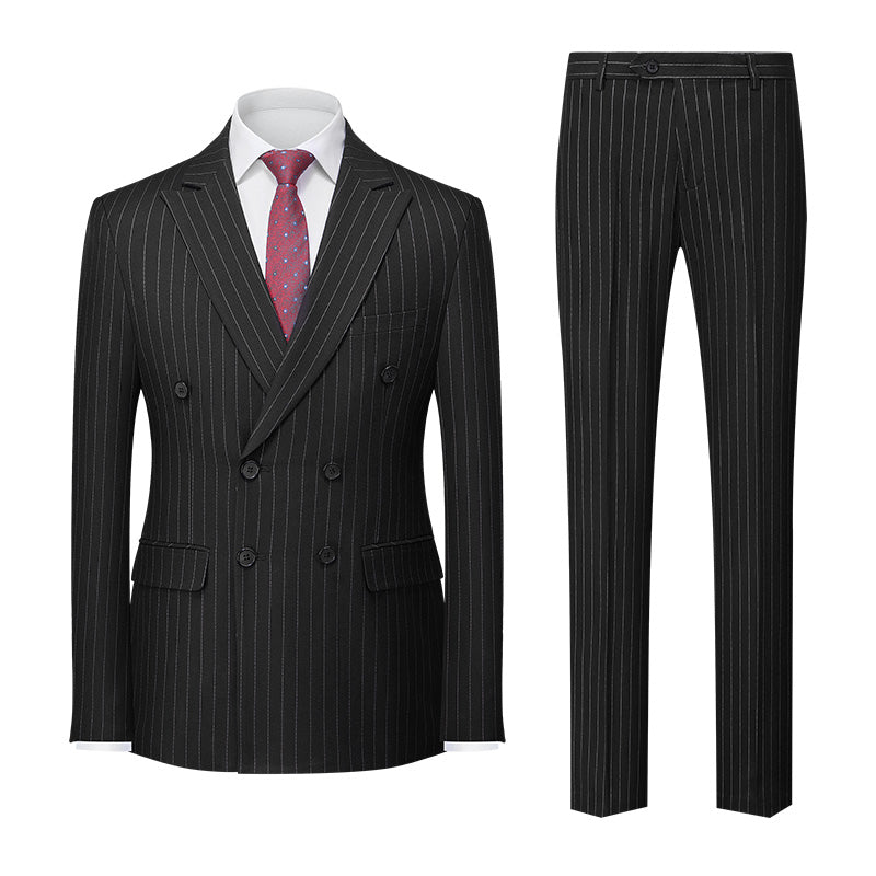 Blue Pinstripe Men's Double-breasted Suit Two-piece, Wedding/Party/Business Dress Jacket and Pants, Red Gray Male Sets M-4XL 5XL
