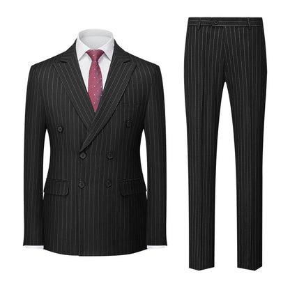 Blue Pinstripe Men's Double-breasted Suit Two-piece, Wedding/Party/Business Dress Jacket and Pants, Red Gray Male Sets M-4XL 5XL