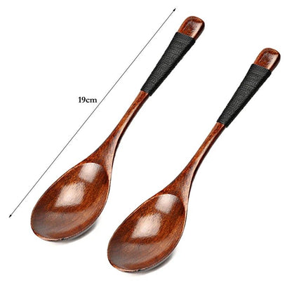 2Pcs Wooden Spoon Kids Rice Dessert Spoon Small Wood Coffee Teaspoon Long Ramen Soup Spoons Japanese Cutlery Kitchen Tableware