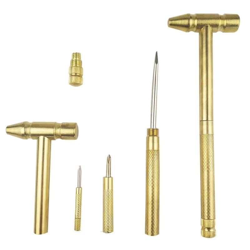 Conjunto de Ferramentas Pequenas 6 em 1 Martelo e Chave de Fenda Mini Liga de Cobre Dourado Desmontável Micro Chave de Fenda Ferramenta Manual Perfeita Para Projetos DIY