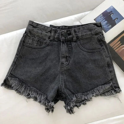 2025 New Summer Women High Wiast Raw Hem Denim Shorts Soild White Black Blue Korean Wide Leg Pants Mon Shorts  Jean Shorts