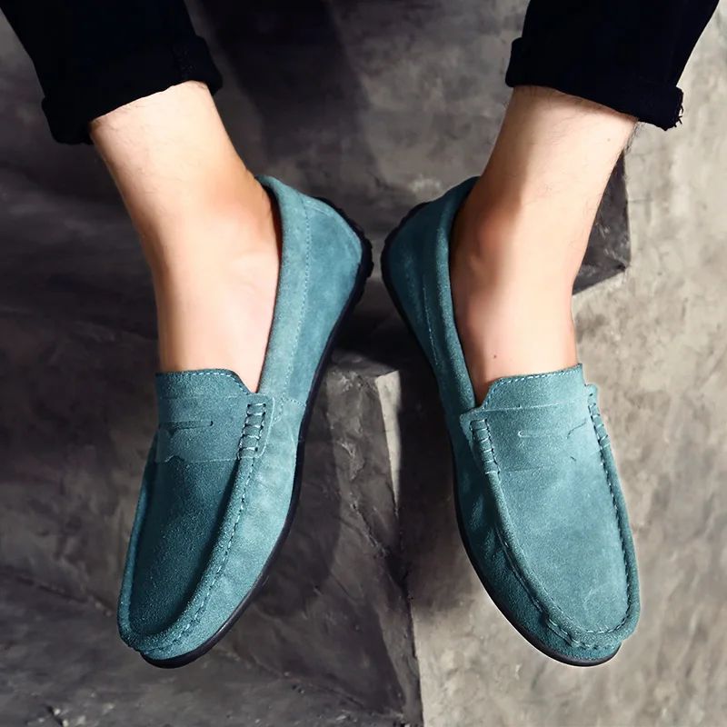 High Quality Leather Men Loafers  Slip on Mens Casual Shoes Fashion Flats Male Driving Shoes Moccasins Ten Colors Size 38-47