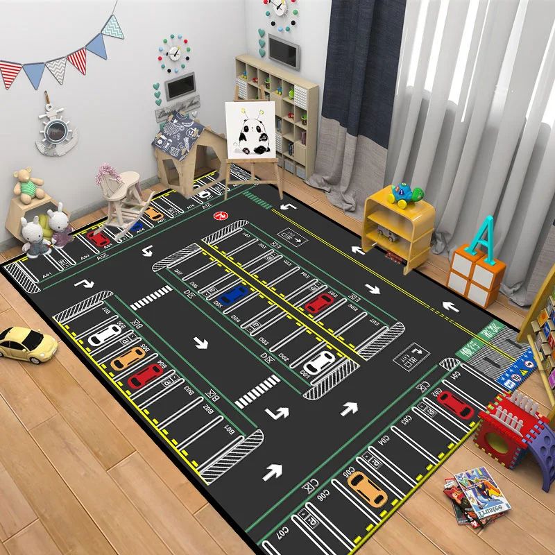 Creative Cartoon Car Track Living Room Rugs Children's Bedroom Bedside Floor Carpet Sofa Coffee Table Rug Puzzle Game Carpets
