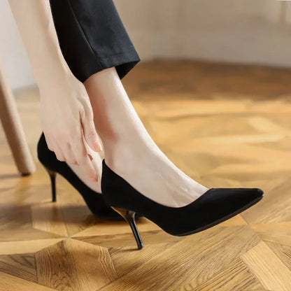New Fashion women's shoes Sexy black high heels Sharp pointed suede pumps Elegant Shallow Mouth Shoes