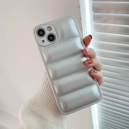 Luxury Down Jacket fine hole silicon case for iPhone 16 15 14 13 12 11 XR XS Pro Max Plus soft protection phone cover for winter