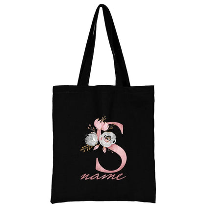 Custom Free Name Canvas Bags Women Shoulder Bag Handbags Pink Letter Beach Bags Tote Casual Woman Grocery Eco Shopping Bag