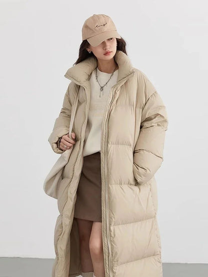 CHIC VEN Women Down Coats Loose Thick Stand-up Collar New Long Thick Down Jacket 80 White Duck Down Female Outerwear Winter 2024