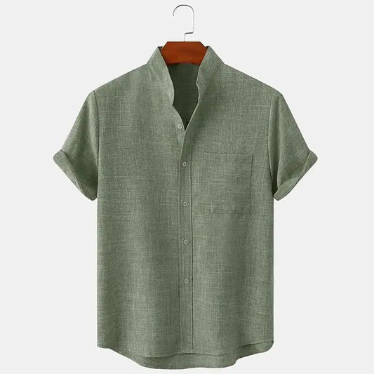 FEGKZLI Men's Fashion Short Sleeve 100% Cotton Linen Shirt Casual Oversized Loose Beach Shirts