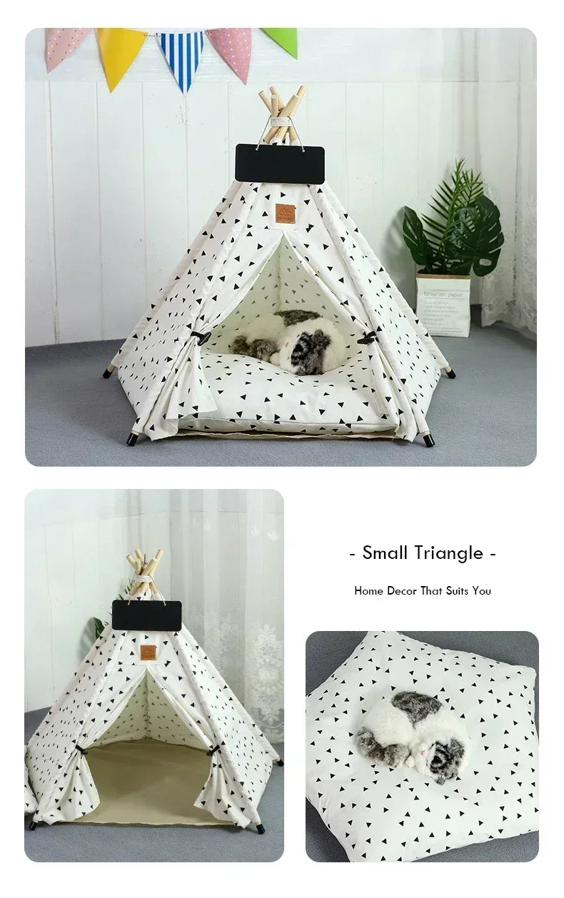 Tenda Tipi para Gatos e Cães, Portátil, Removível, Lavável, Casinha Interna para Filhotes com Almofada e Lousa, Cama para Gato