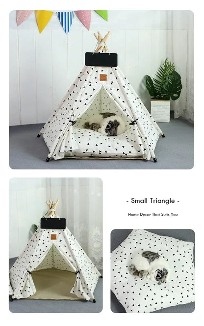 Tenda Tipi para Gatos e Cães, Portátil, Removível, Lavável, Casinha Interna para Filhotes com Almofada e Lousa, Cama para Gato