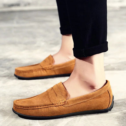 High Quality Leather Men Loafers  Slip on Mens Casual Shoes Fashion Flats Male Driving Shoes Moccasins Ten Colors Size 38-47