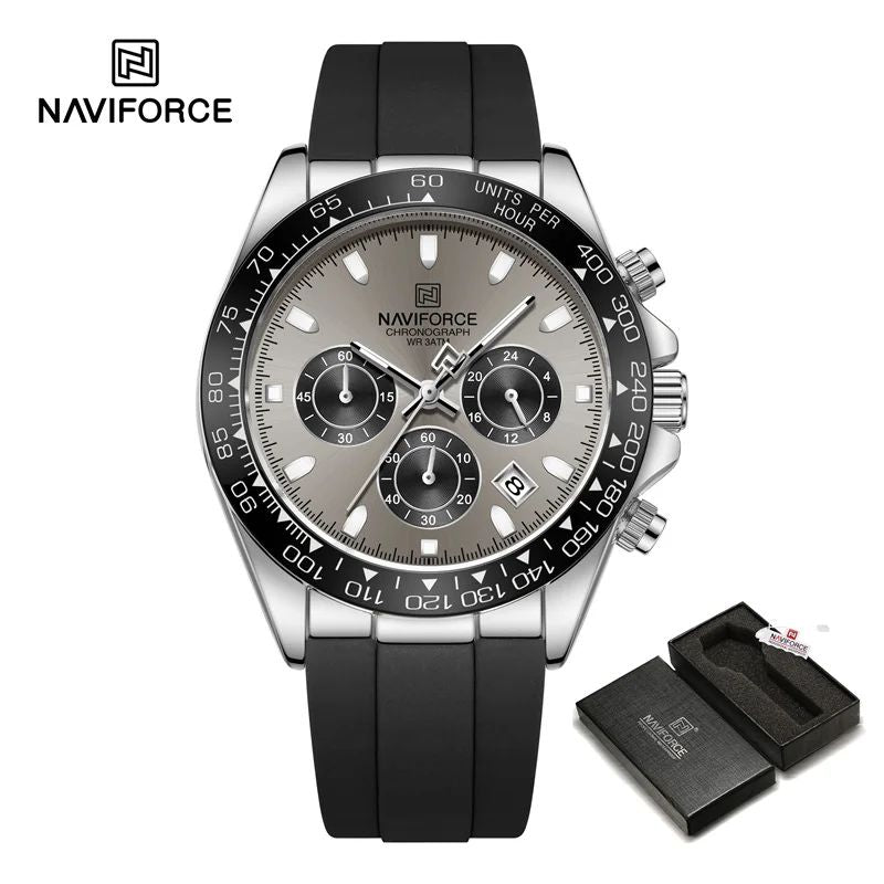 NAVIFORCE Brand NF8054 Men's Business Watches Luxury Classic Quartz Wristwatch Chronograph Silicone Band Waterproof