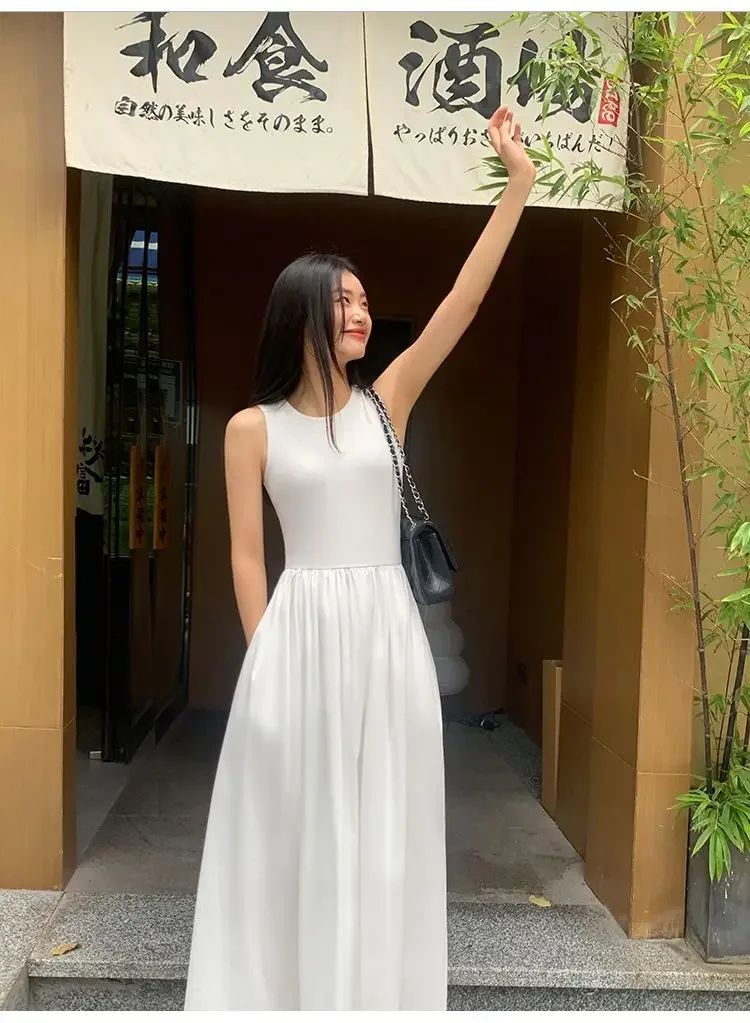 New Vintage Black Tank Top Midi Dress Wedding Dresses for Women Clothing O Neck