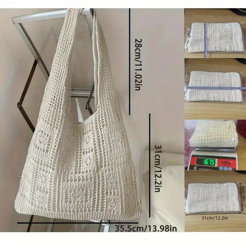 Knitted Shoulder Bag for Women's Leisure Commuting Hollowed Out Large Capacity Woven Handbag