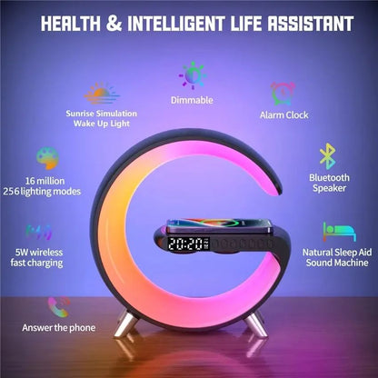 Caixa de Som Bluetooth Multifuncional BIG G Luz Noturna RGB Carregador Sem Fio Rápido Suporte para iPhone Samsung Xiaomi Estação de Carregamento