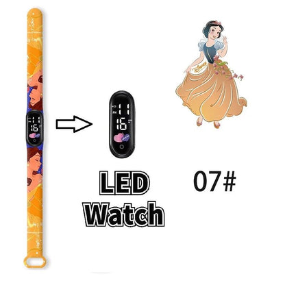 Disney Princess Kids Digital Watch Cartoon Action Figure Snow White LED Touch Waterproof Electronic Watch Toys for Children
