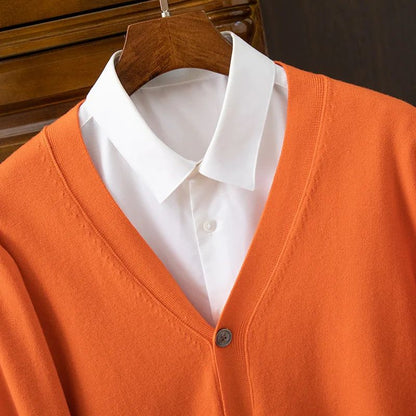 BROWON Brand Mens Sweater Cardigan Business Casual Classic V-neck Solid Color Cardigan Men Sweater Korean Fashion Mens Clothes