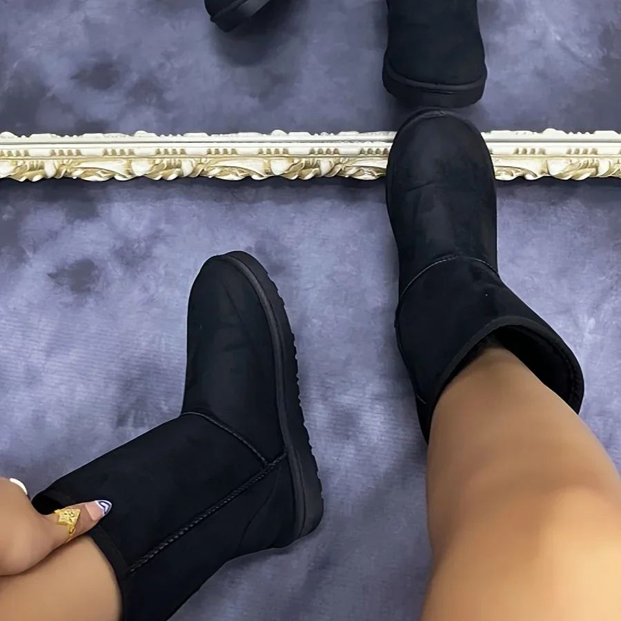 Comfortable Solid Color Medium Top Snow Boots Versatile Non-slip Winter Warm Outdoor Boots