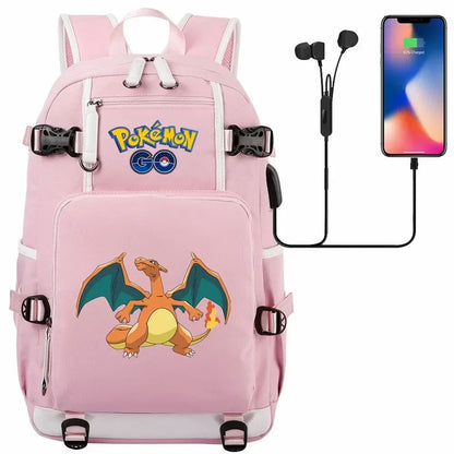 New Eevee Charizard USB Teenagers Schoolbags Women Men Laptop Travel Backpack Girl Boys Kids School Book Bags