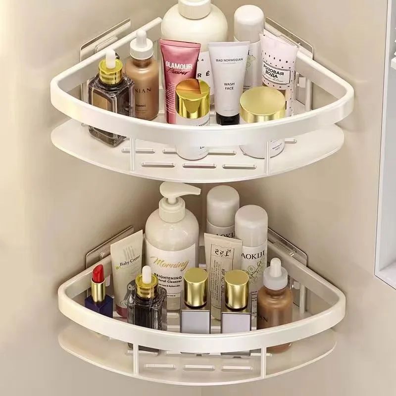 Non Perforated White Triangular Bathroom Shelves Storage Rack Toilet Corner Shower Storage Rack Bathroom Corner Rack Accessories