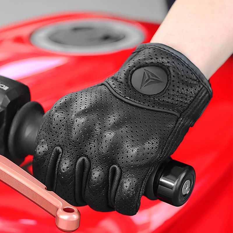 Luvas de Couro para Motociclista Masculinas Femininas 4 Estações Direção Supertech Preto/Branco Luvas de Corrida Motoqueiro Couro Bovino Corrida Moto Cavaleiro