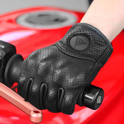 Luvas de Couro para Motociclista Masculinas Femininas 4 Estações Direção Supertech Preto/Branco Luvas de Corrida Motoqueiro Couro Bovino Corrida Moto Cavaleiro