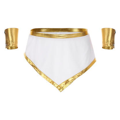 Men Roman Gladiator Costume Ancient Greek God Caesar Mini Skirt with Cuffs Halloween Theme Party Cosplay Outfits Fancy Dress Up