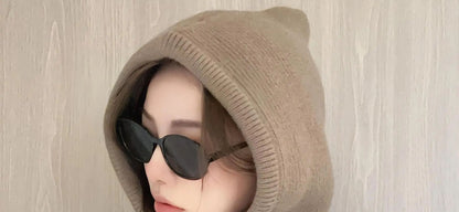 Knitted Hooded Caps Winter Balaclava Hats Women Korean Style Outdoor Warmer Drawstring Hats One-piece Neck Collar Beanies Cap