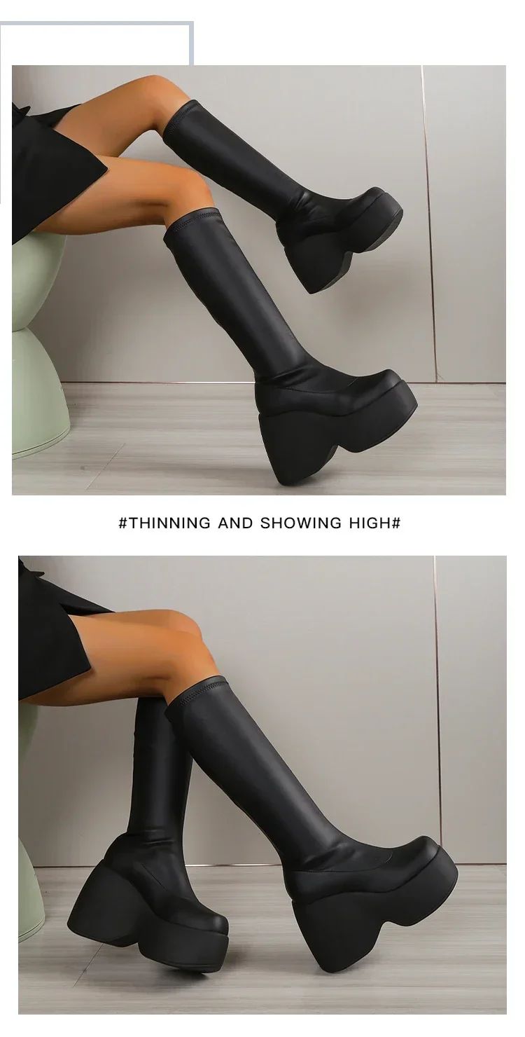 2024 Brand New Gothic Style Sexy Elegant Chunky Platform Women Ankle Boots Big Size 43 Walking Comfy Woman Shoes Platform Shoes