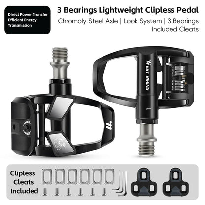 WEST BIKING Road Bike Pedals Nylon Bicycle Locking Pedals Cycling Bearing Cleats Clipless Pedal Look System With Locking Plates